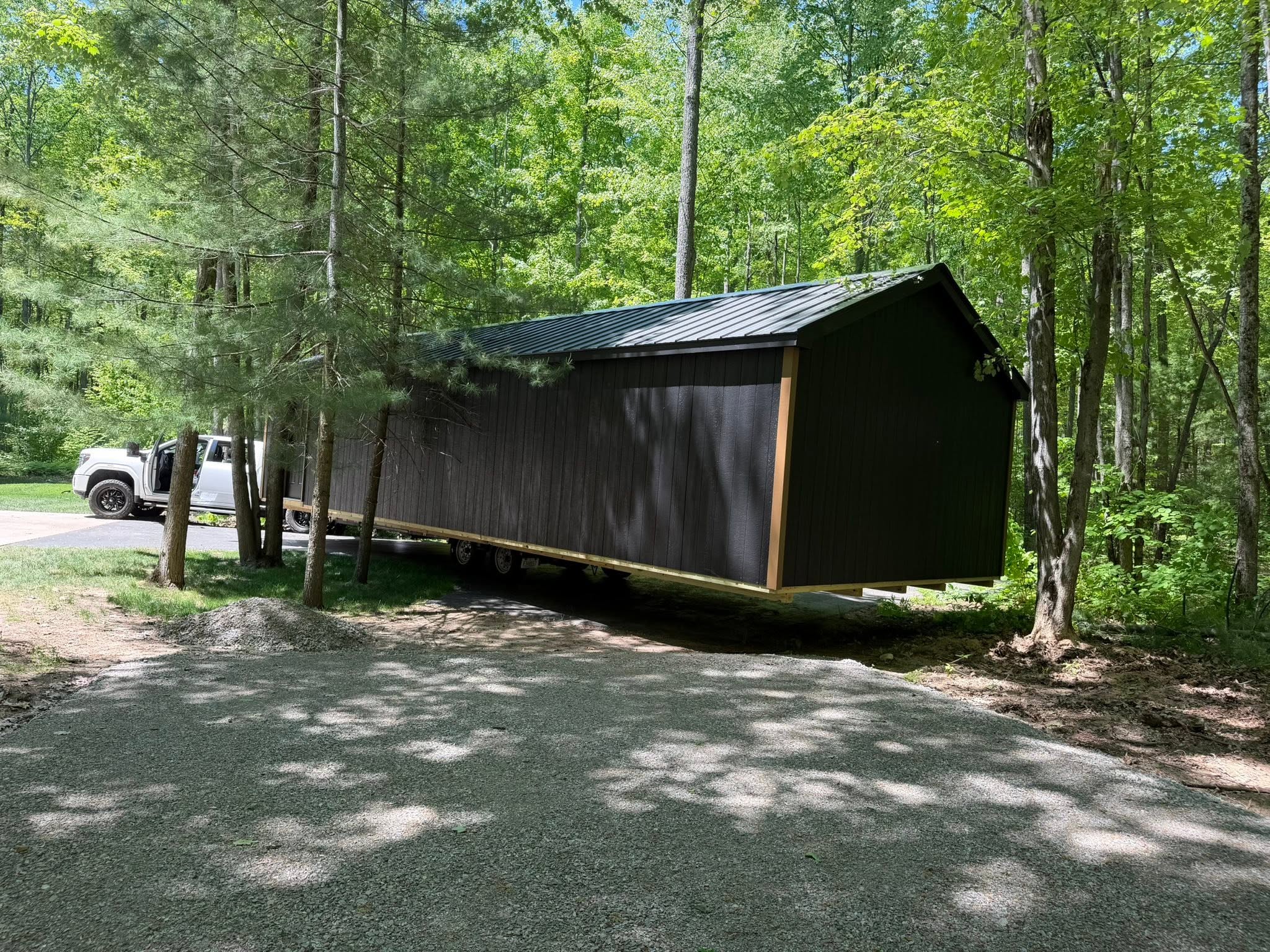 shed delivered into a tight space